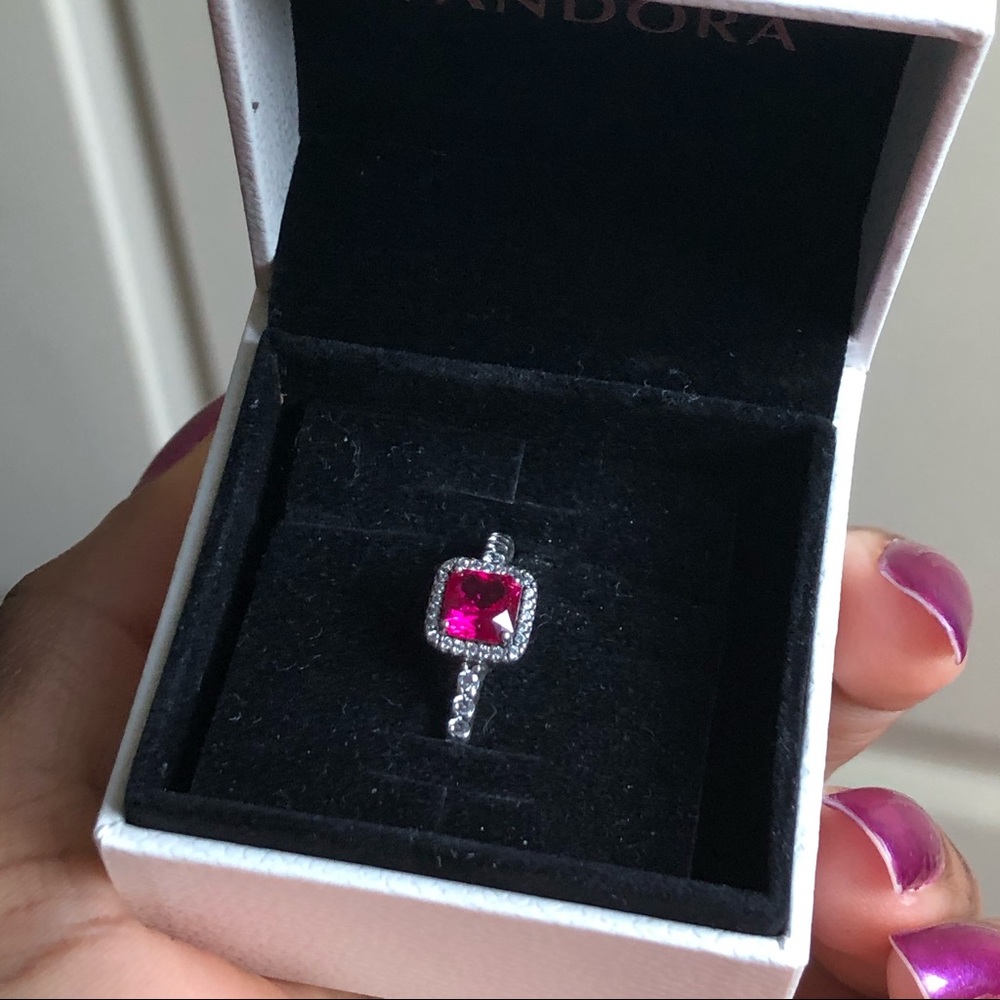 Pink square halo ring Pandora diamond pavé